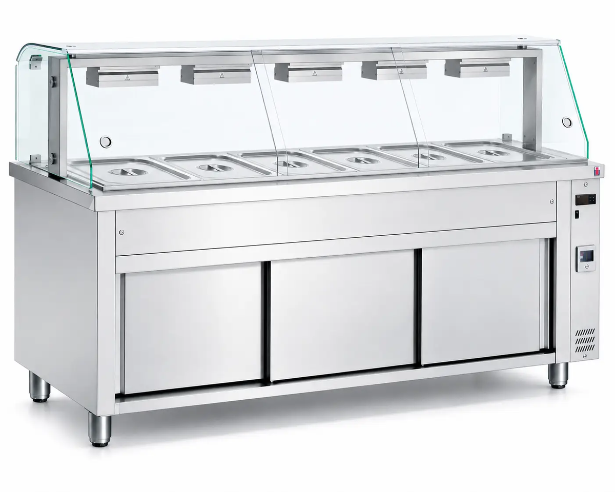 VITRINE CHAUFFANTE/ BAIN-MARIE SUR COFFRE Pare-haleine 6 bacs réserve neutre - OBM6 - MAXI GASTRO by MAXIGASTRO