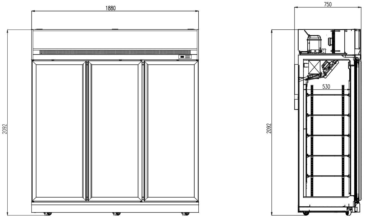 CONGÉLATEUR 3 PORTES EN VERRE INS-1530F 7455.2430 Combisteel