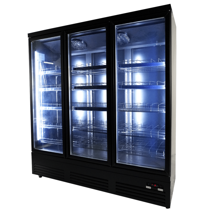 RÉFRIGÉRATEUR 3 PORTES EN VERRE NOIR CEB-1600R BL 7526.0110 Combisteel
