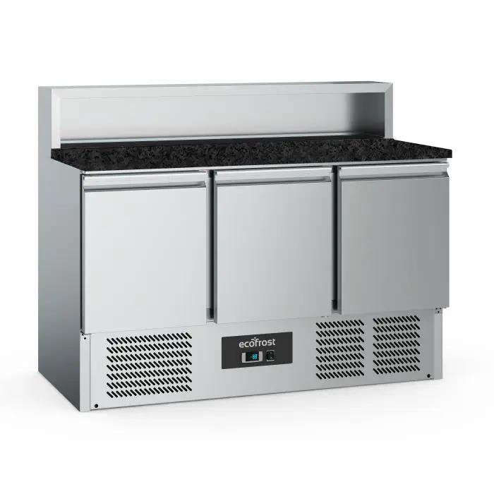TABLE PRÉP POUR PIZZA 3 PORTES 8x1/6GN RÉCIPIENT GRANIT NOIR - 7950.5096 - Ecofrost by Ecofrost