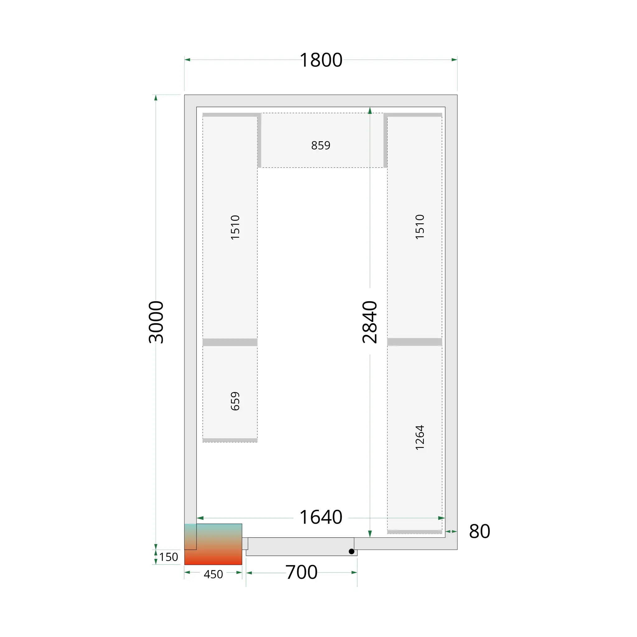Panneaux de chambre froide 80 mm - TEFCOLD - CR-180X300X220-44080 by TEFCOLD