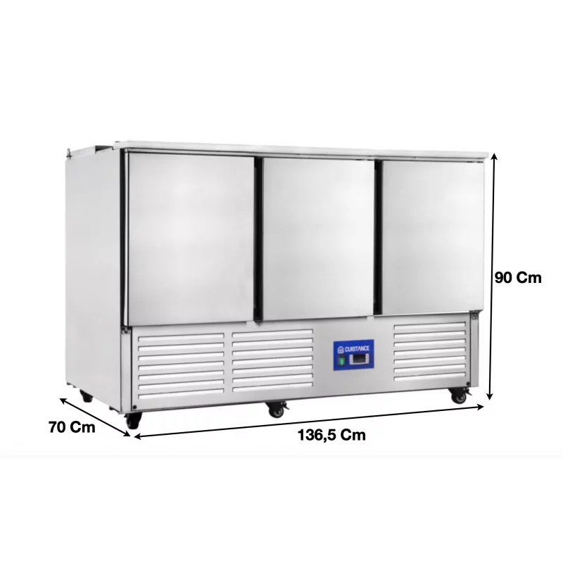 Desserte table réfrigérée avec couvercle et plan de travail 3 portes