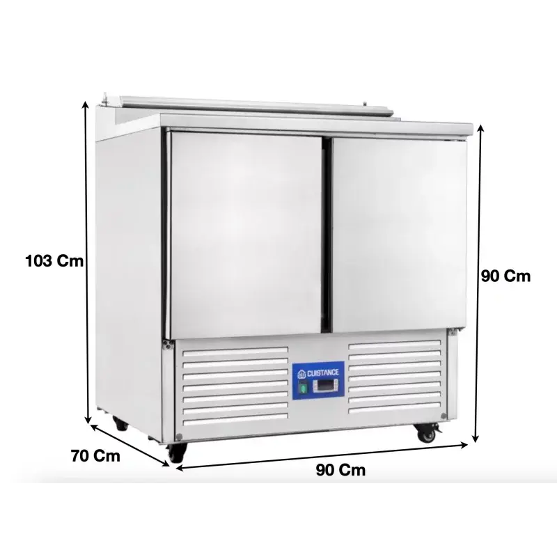 Saladette réfrigérée avec compartiments GN et plan de travail 2 portes