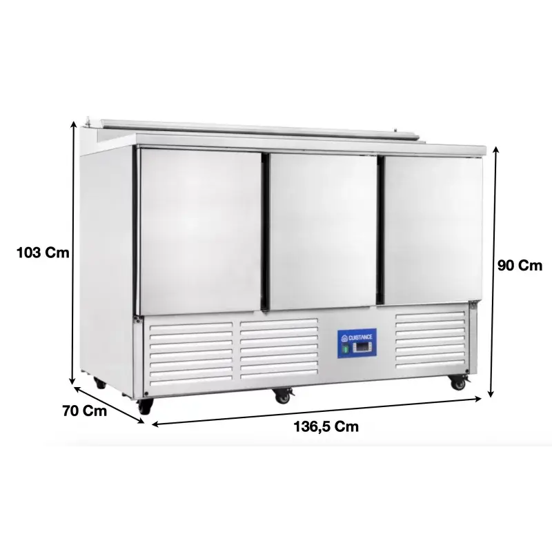 Saladette réfrigérée avec compartiments GN et plan de travail 3 portes