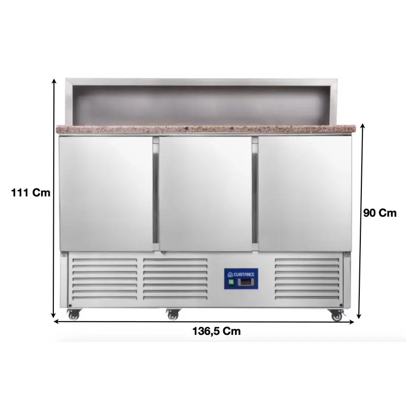 Saladette réfrigérée avec plan de travail en granit et compartiments GN 3 portes - PS903 - Cuistance