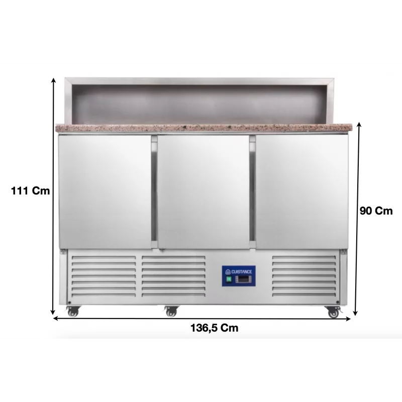 Saladette réfrigérée avec plan de travail en granit et compartiments GN 3 portes - PS903 - Cuistance