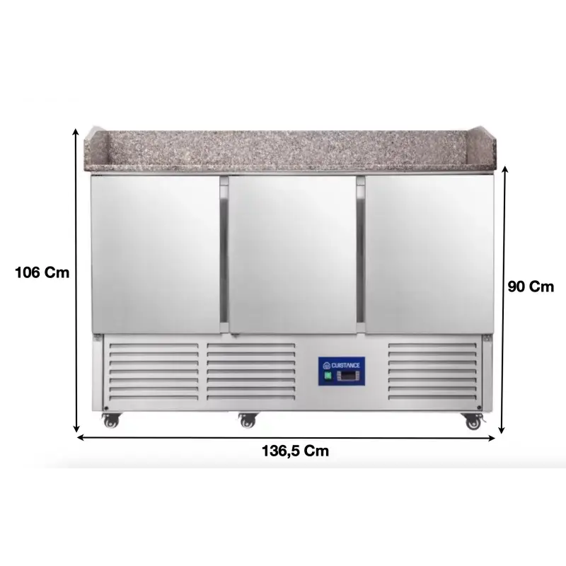 Saladette réfrigérée avec plan de travail et rebords en granit 3 portes - PZ903 - Cuistance