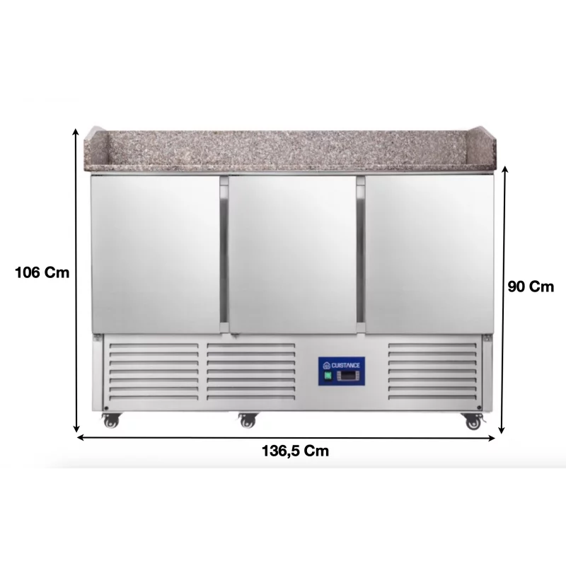 Saladette réfrigérée avec plan de travail et rebords en granit 3 portes - PZ903 - Cuistance