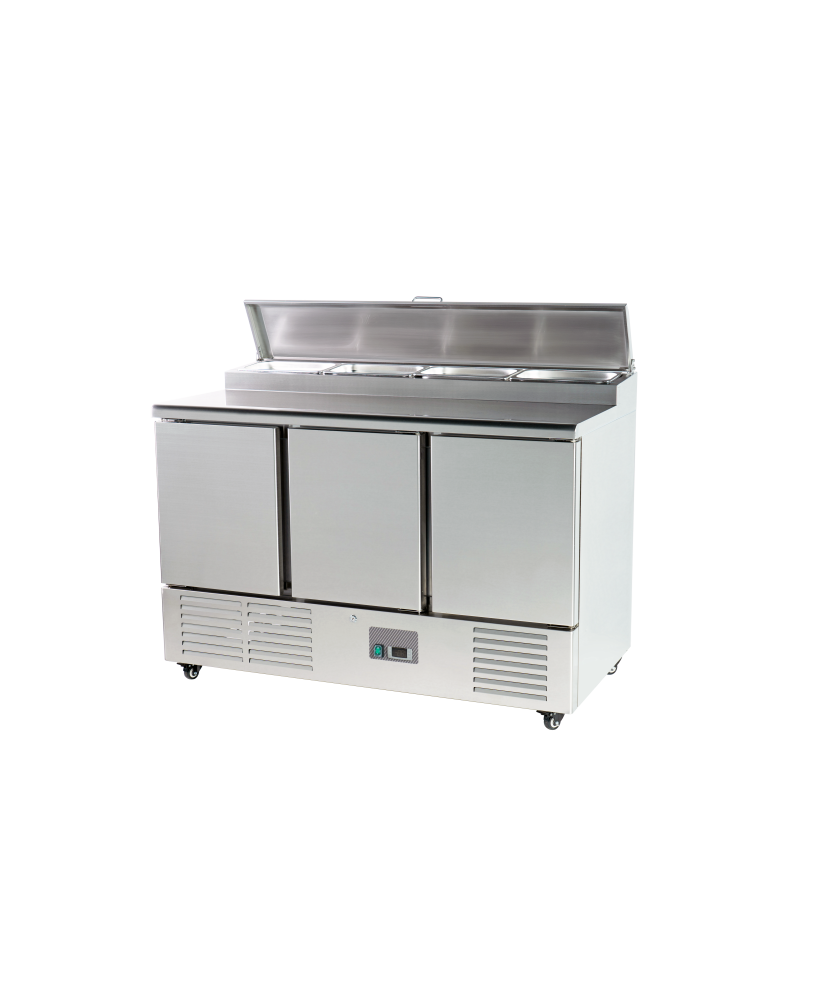 Saladette réfrigérée avec compartiments GN et plan de travail 3 portes