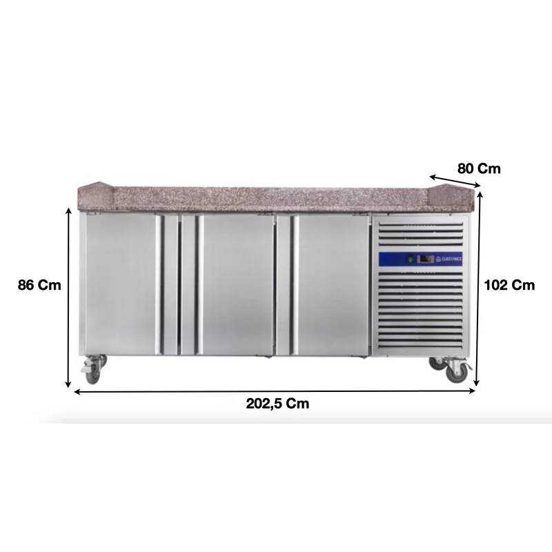 Table à pizza réfrigérée 3 portes avec plan en granit - PZ3600 - Cuistance
