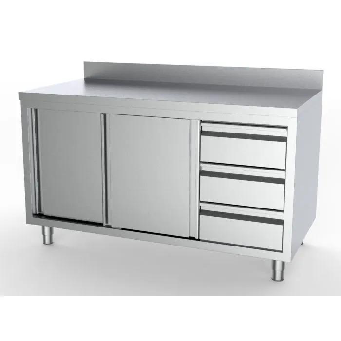 700 PLAN DE TRAVAIL PORTES COULISST TIROIRS À DROITE AVEC BORD RELEVÉ 1600 - 7333.0274 -  Combisteel