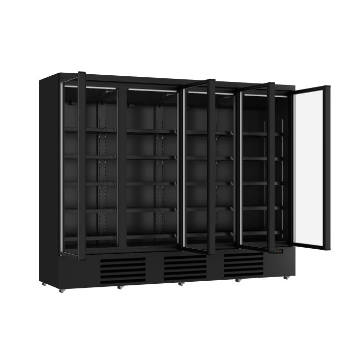 RÉFRIGÉRATEUR 4 PORTES EN VERRE NOIR JDE-2025R BL *TRANSPORT SUR DEMANDE*