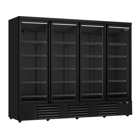 RÉFRIGÉRATEUR 4 PORTES EN VERRE NOIR JDE-2025R BL *TRANSPORT SUR DEMANDE*