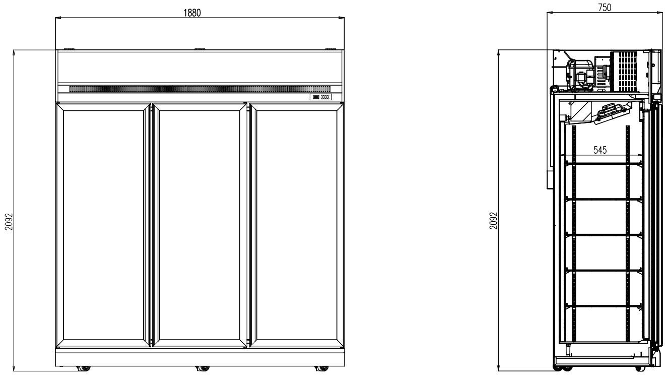 RÉFRIGÉRATEUR 3 PORTES EN VERRE NOIR INS-1530R BL 7455.2415 Combisteel