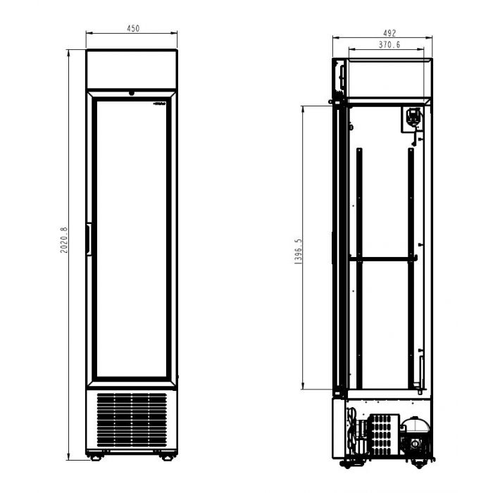 RÉFRIGÉRATEUR 1 PORTE EN VERRE NOIR 232L *TRANSPORT SUR DEMANDE*  7464.0200  Combisteel