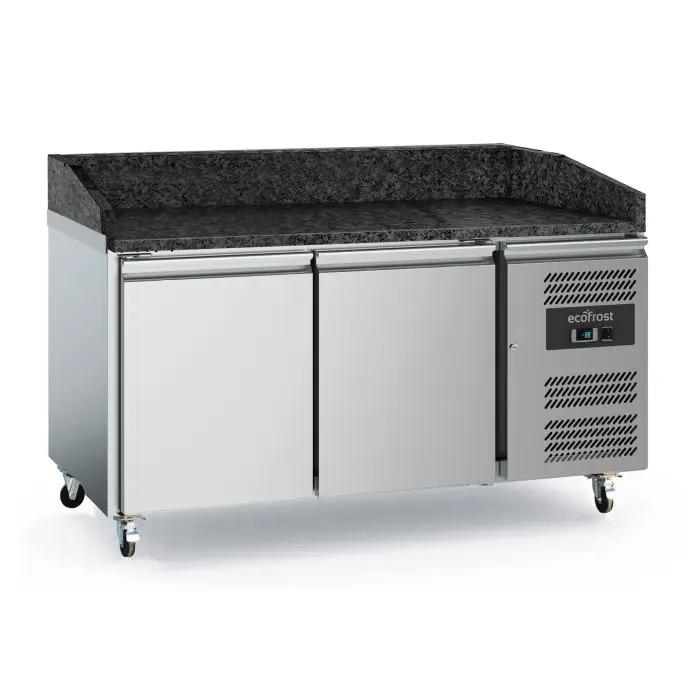 TABLE PRÉP POUR PIZZA 2 PORTES GRANIT NOIR - AVEC ROUES - 7950.5137 - Ecofrost by Ecofrost