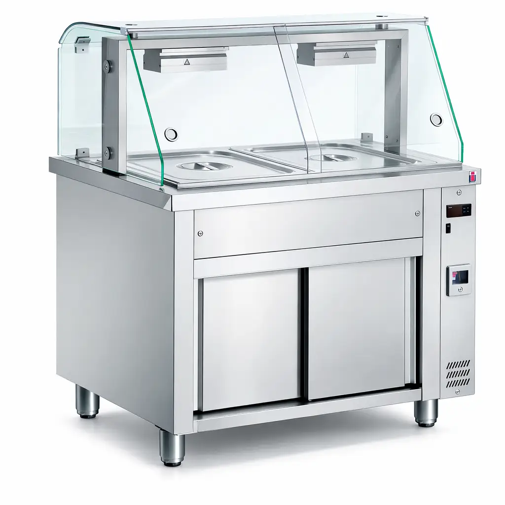 VITRINE CHAUFFANTE/ BAIN-MARIE SUR COFFRE - Pare haleine 2 bacs réserve neutre by Maxi Gastro