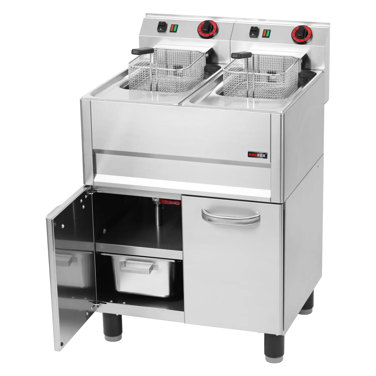 Friteuse électrique double 0,77 kW/l, 13+13 l avec soubassement 400 V | REDFOX - FE 61/13 ELT by Redfox