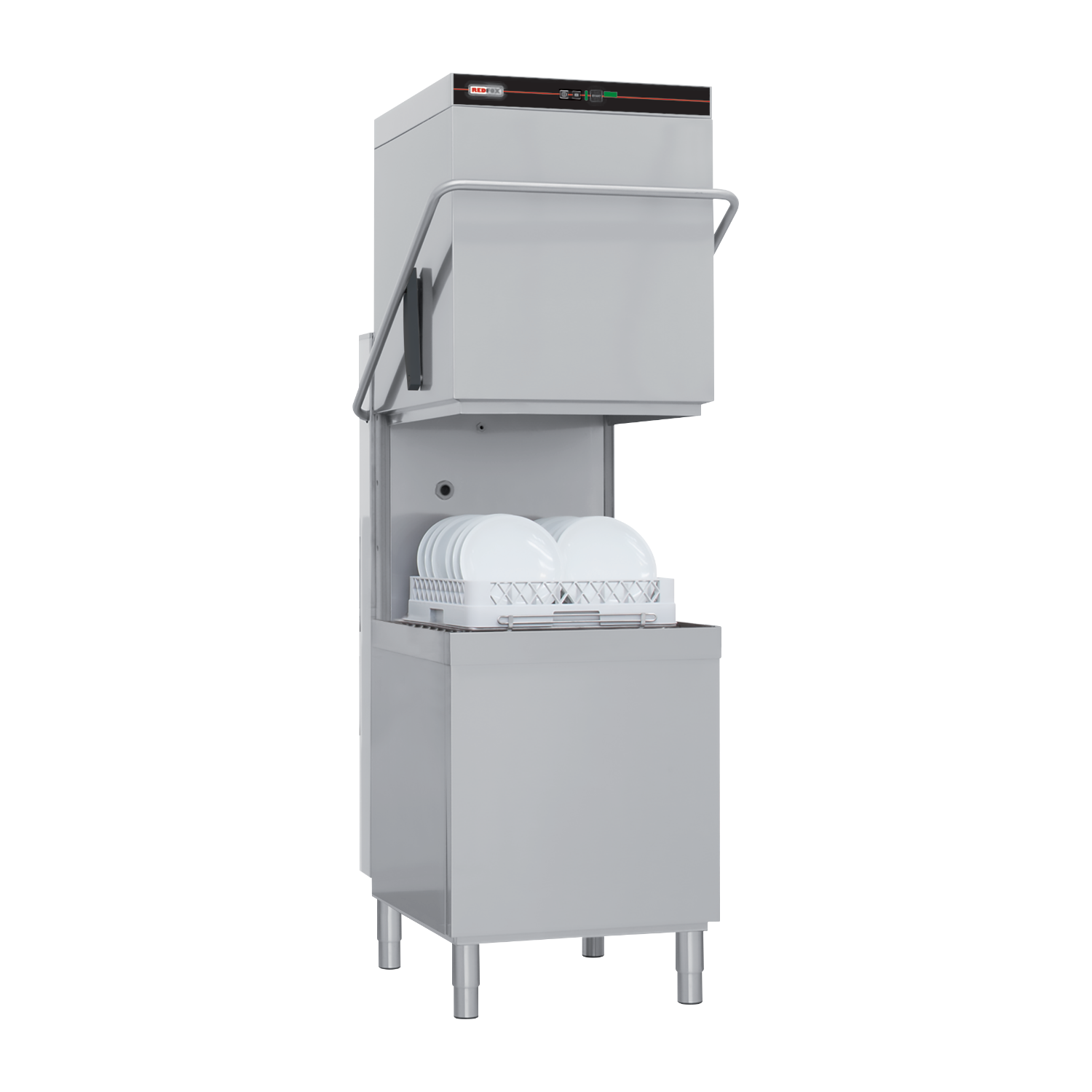 Lave-vaisselle à capot revêtement simple avec pompe de vidange, panneau de commande en haut, 50x50 - 400 V | REDFOX - QQI 102 P/TOP by Redfox