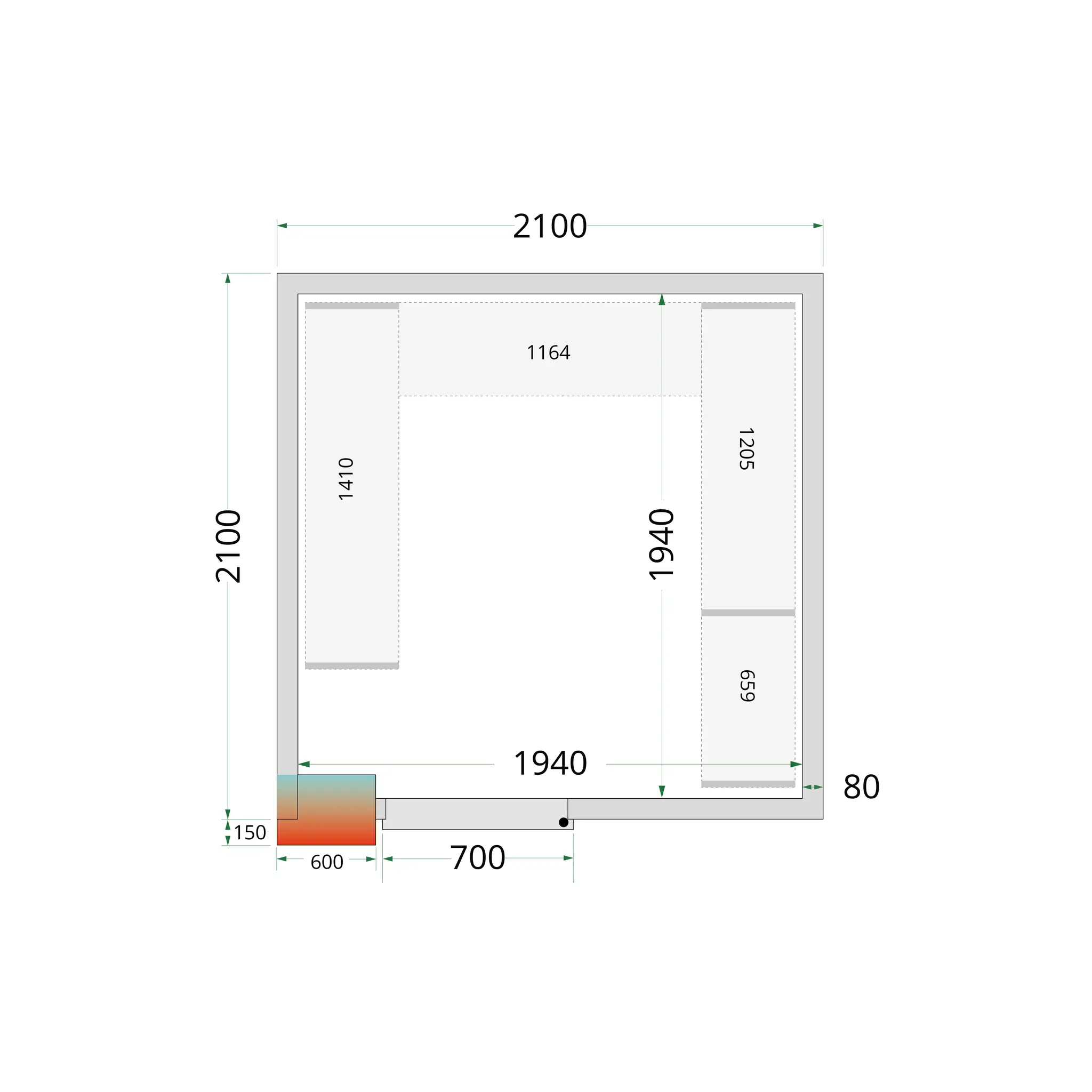 Panneaux de chambre froide 80 mm - TEFCOLD - CR-210X210X212-NF-44082 by TEFCOLD