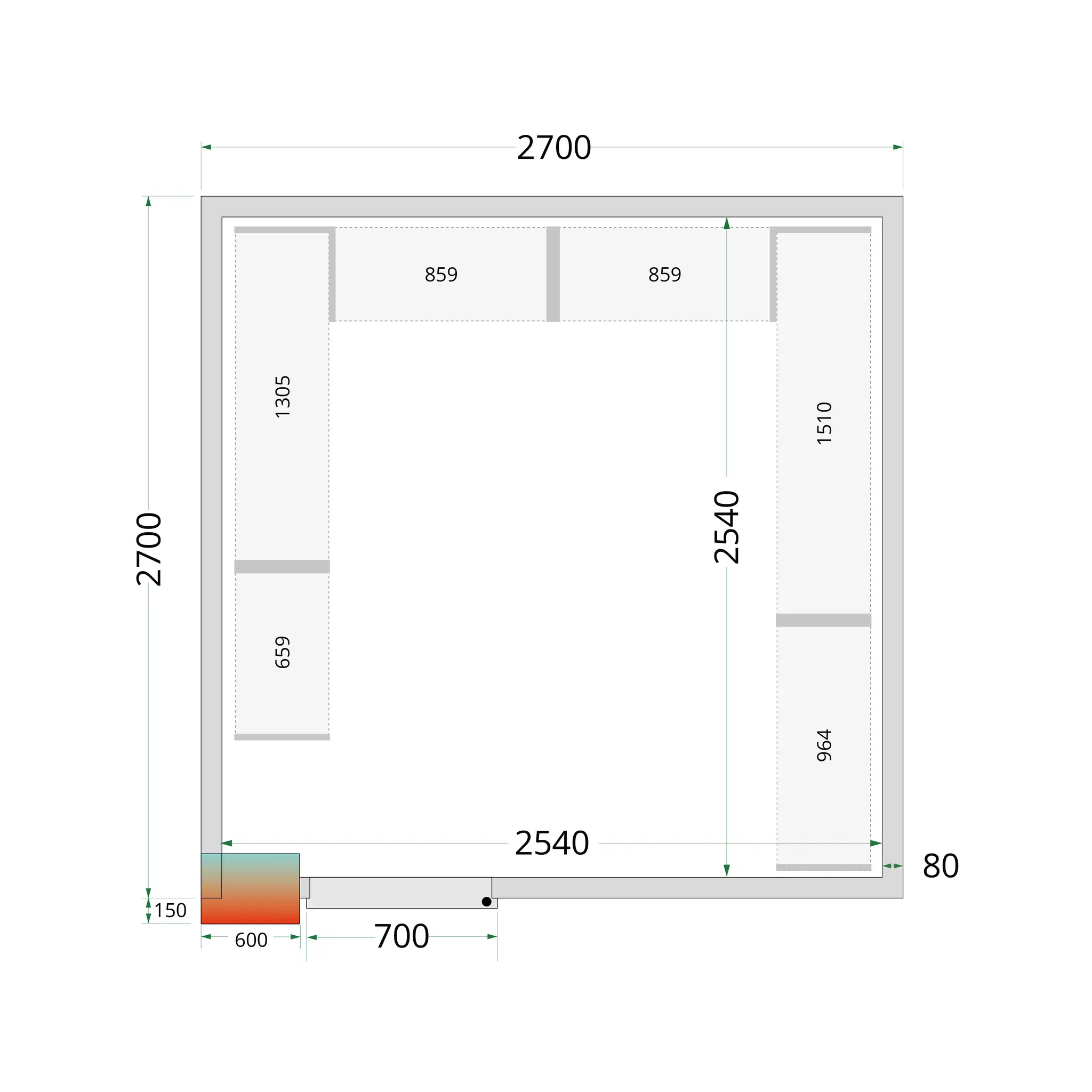 Panneaux de chambre froide 80 mm - TEFCOLD - CR-270X270X212-NF-44094 by TEFCOLD