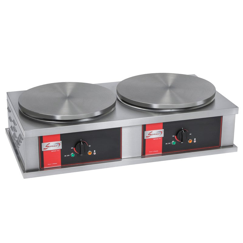 Crêpière électrique carrée professionnelle à usage intensif - Version double - Diamètre 40 cm - CR2CE40  Sofraca