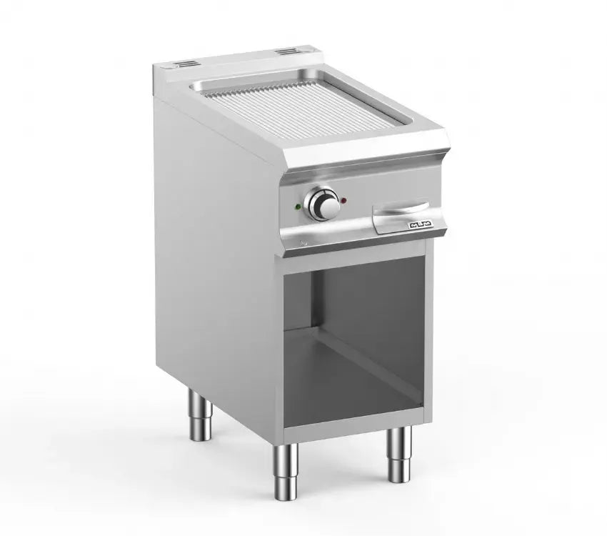 Plaque a snack professionnel electrique sur soubassment libre plaque rainurée chromee domina pro 700 - FTBE74ARC - MBM by MBM