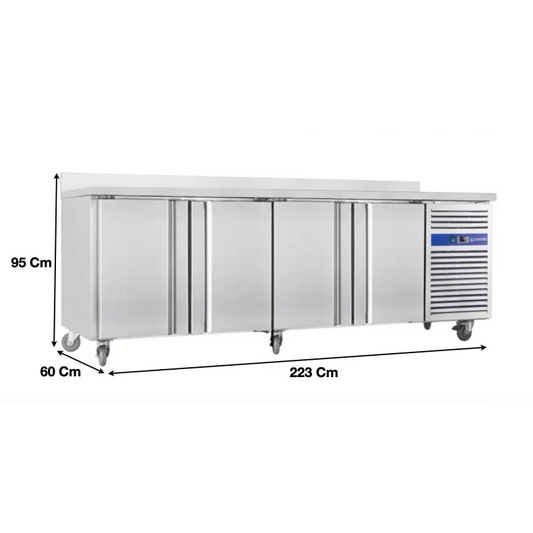 Table réfrigérée sur roulettes 4 portes avec dosseret tropicalisé