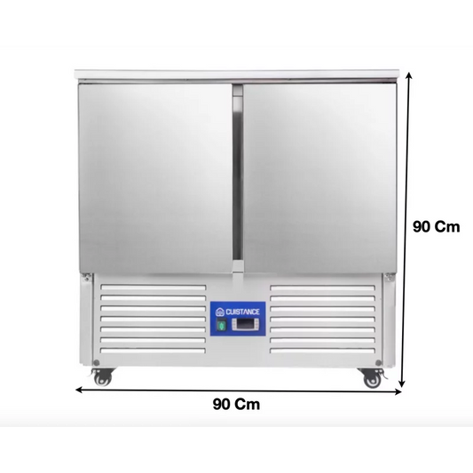Desserte table réfrigérée avec plan de travail en inox 2 portes