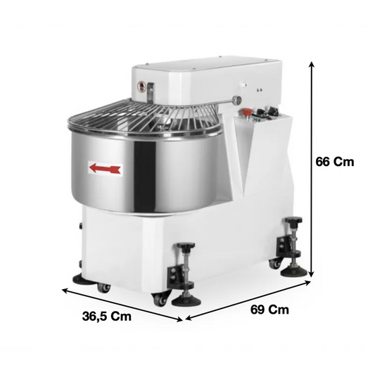 Pétrin à spirale avec tête fixe 1 vitesse 20 L